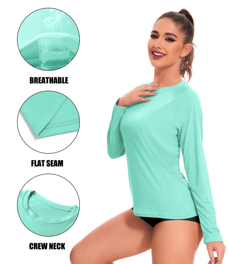 Kinglaman 4 Pack Rash Guard for Women UPF 50+ SPF UV Sun Protection Long Sleeve Swim Shirt Workout Hiking Tops 1 Gray 1 Blue 1 Green 1 Pink X-Large - Image 4