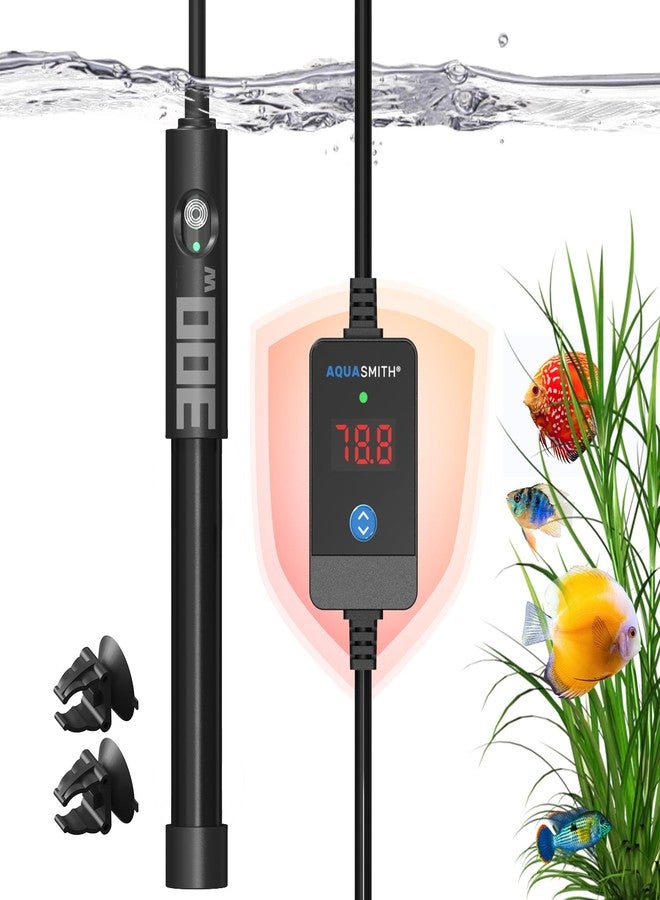AQUASMITH Aquarium Heater,50w/100w/150w/200w/300w/500w Submersible Fish Tank Heater,External LED Controller, with Over-Temperature Protection and Automatic Power-Off When Leaving Water for. - Image 1