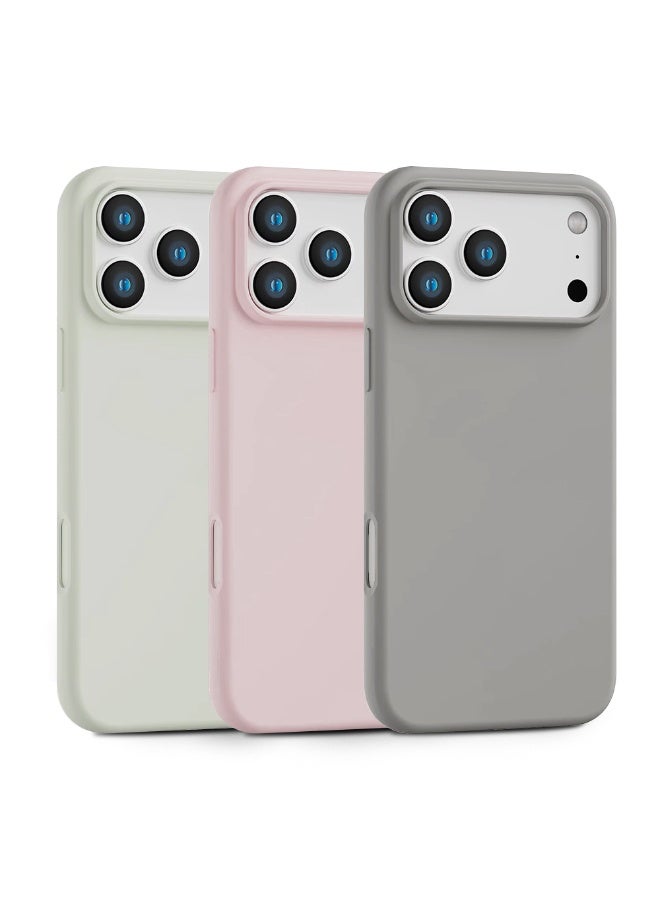 O Ozone Compatible with iPhone 17 Pro Case , Slim Liquid Silicone 3 Layers Soft Gel Rubber Shockproof Protective Cover with Anti-Scratch Microfiber Lining- Pink/ Grey/Beige - Image 1