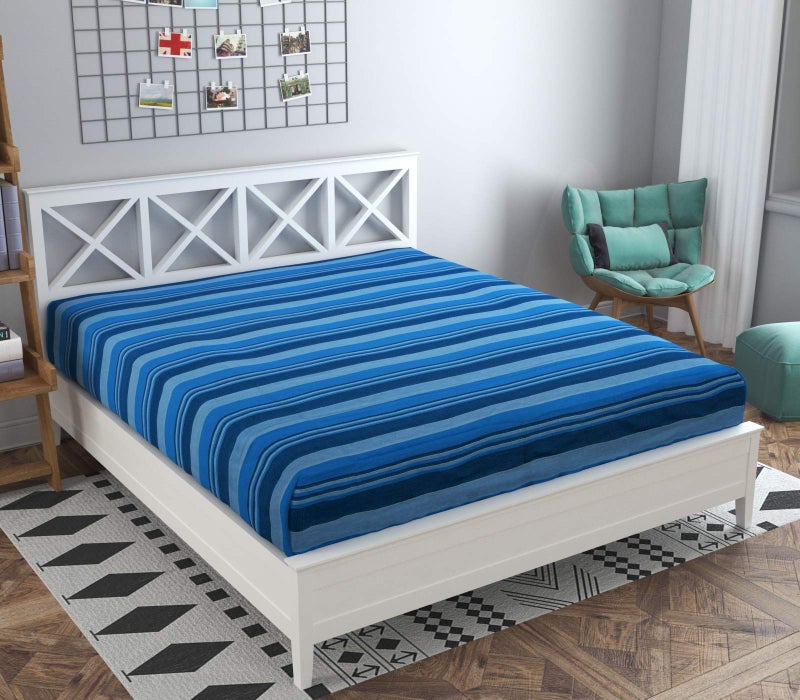 RANGBHAR Handloom Cotton Double Bedsheet Without Pillow Covers, Woven Striped Bedcover, 90 x 100 inch, Blue,225 TC - Image 5