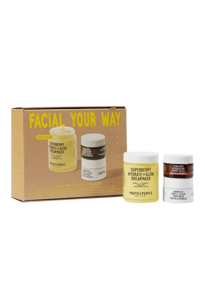 Youth To The People - Facial Your Way Kit Full Size Hydrating Dream Mask (2Oz) Travel Size Detoxifying Power Mask (0.5Oz) + Exfoliating Energy Facial (0.5Oz) Three Product Skincare Gift Set - Image 1