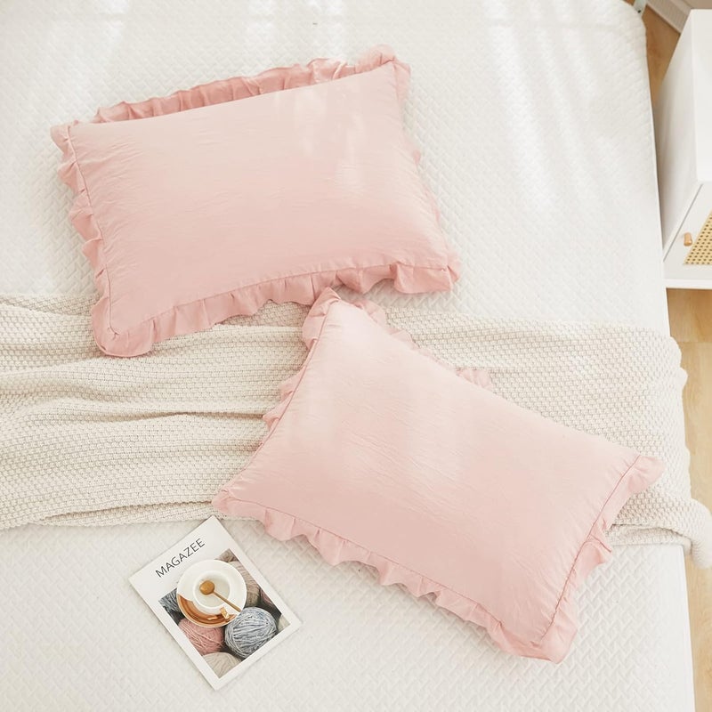 Merryword Pink Pillowcases King Pillowcases Ruffled Pillow Shams Set of 2 Cute Pillowcases Solid Ruffled Fringe Design Baby Pink Shabby Chic Pillowcases 2 Pack (King (20''x36''), Pink) - Image 5