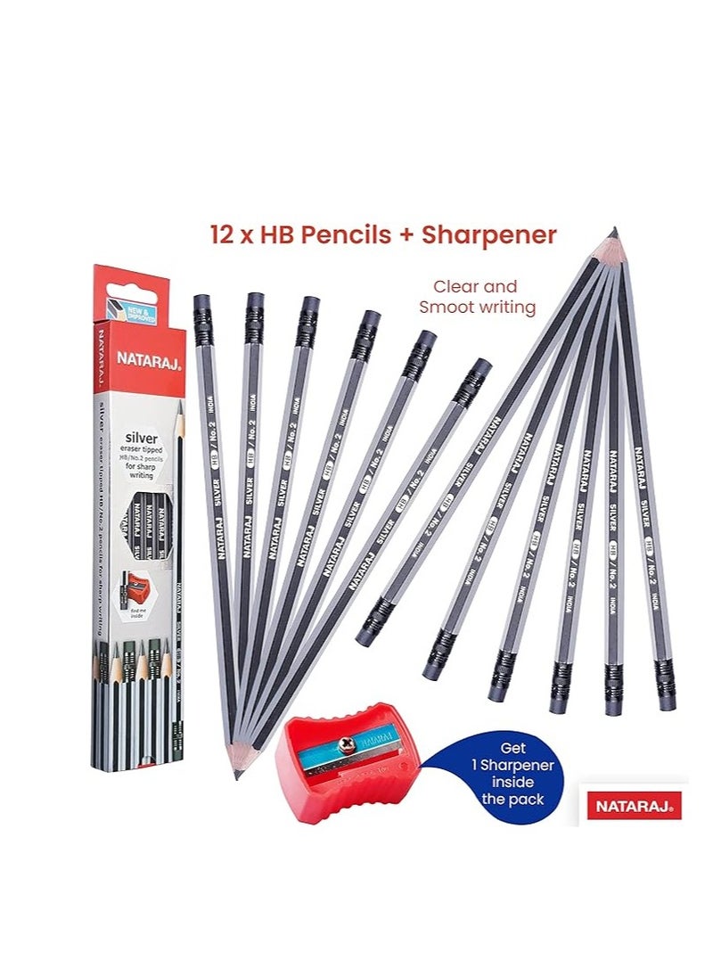 12-Piece Silver HB Graphite Pencils With Rubber Tips - pzsku/ZF679F7BA449352DB60A0Z/45/_/1718953904/2448833b-6b37-4f40-8235-a65c5979fbe7