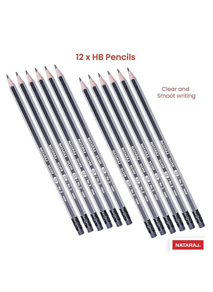 12-Piece Silver HB Graphite Pencils With Rubber Tips - pzsku/ZF679F7BA449352DB60A0Z/45/_/1719057097/60845d8b-09e7-4dde-9be2-367d882a22a1