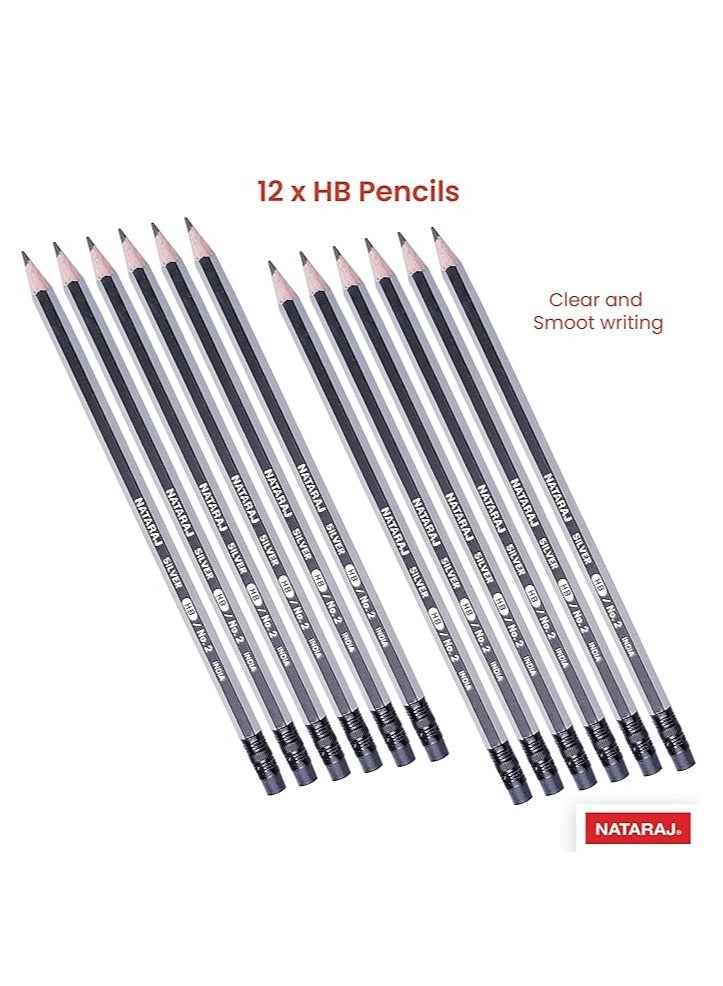 NATARAJ 12-Piece Silver HB Graphite Pencils With Rubber Tips  - Image 2
