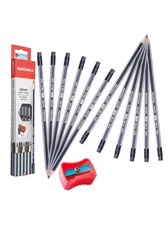NATARAJ 12-Piece Silver HB Graphite Pencils With Rubber Tips  - Image 1