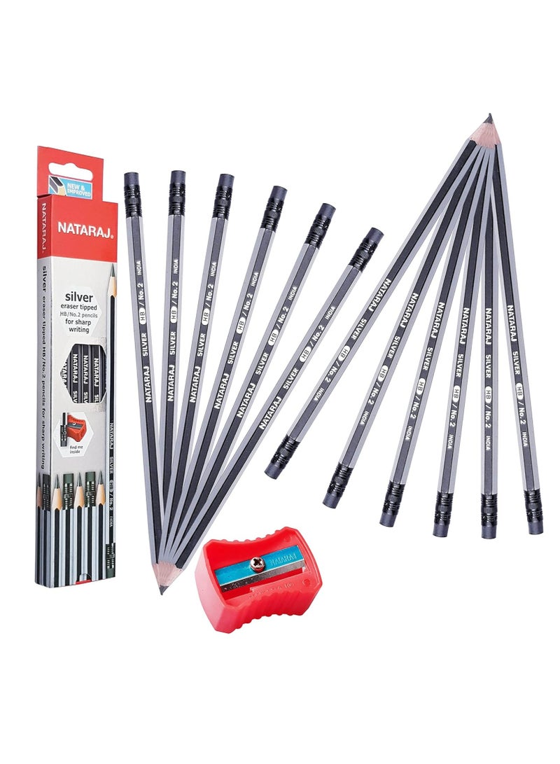 NATARAJ 12-Piece Silver HB Graphite Pencils With Rubber Tips  - Image 1