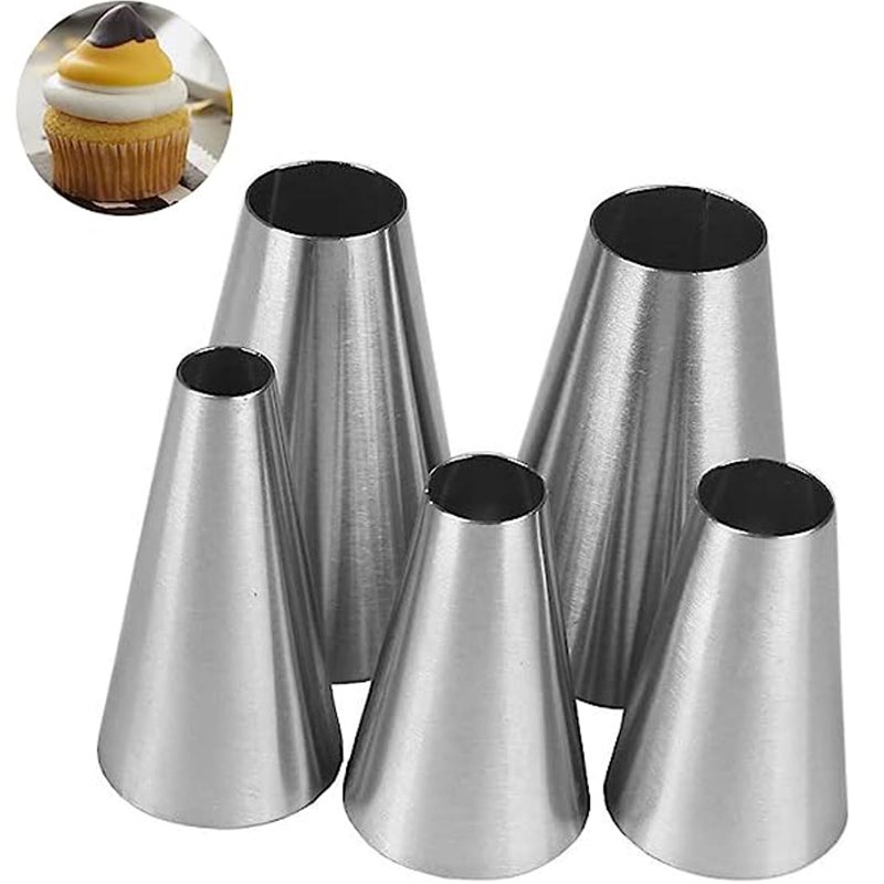 Hendiy 5 Psc/Set Large Round Piping Tip Stainless Steel Professional Baking Decoration Tools For Cake Cookies Decorating Pastry Fondant - Image 1