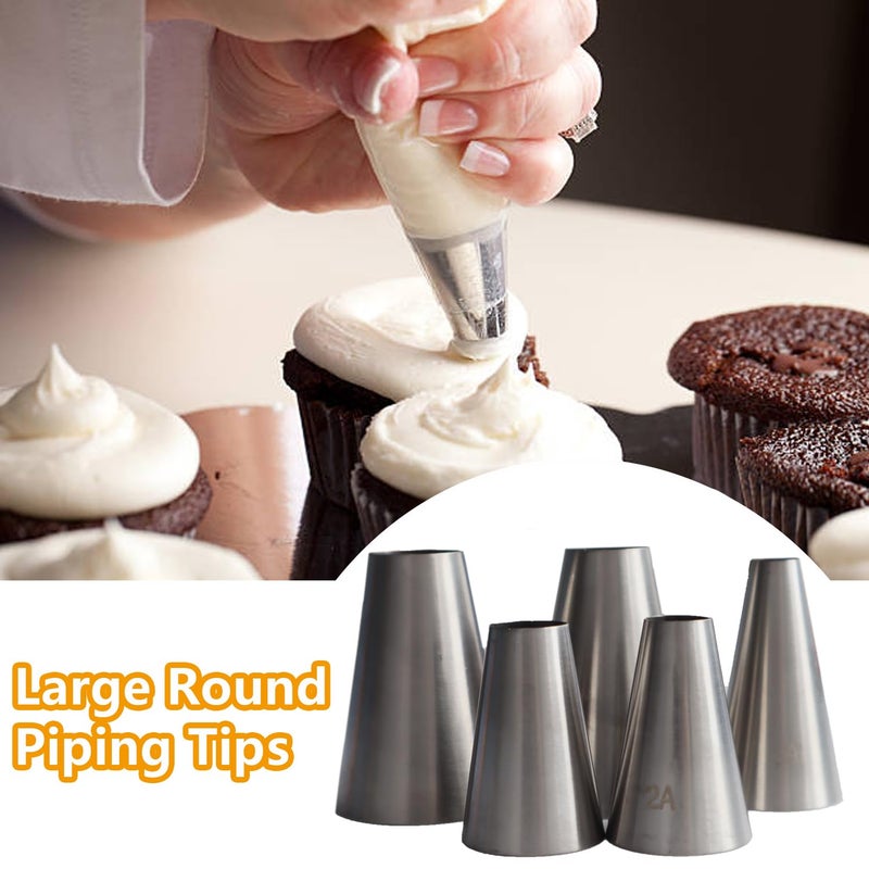 Hendiy 5 Psc/Set Large Round Piping Tip Stainless Steel Professional Baking Decoration Tools For Cake Cookies Decorating Pastry Fondant - Image 2