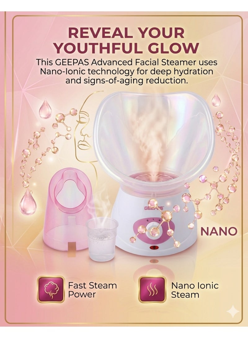 GEEPAS Facial Steamer, 40ml Capacity, 2 Speed, GFS8701, Includes 1pc Face Mask, Nose Mask, Measuring Cup, Steamer for Face, Nose, Cold, Etc Pink/White - Image 4