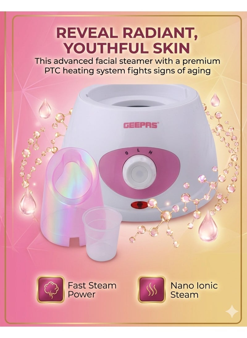 GEEPAS Facial Steamer, 40ml Capacity, 2 Speed, GFS8701, Includes 1pc Face Mask, Nose Mask, Measuring Cup, Steamer for Face, Nose, Cold, Etc Pink/White - Image 5