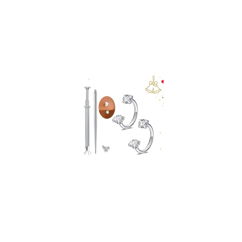 MODRSA 20g Horseshoe Nose Ring Hoop 20 gauge Double Gem Horse Shoe Nose Rings for Women Surgical Steel Half Hoop C U Shape Small Thin Tragus Earring Helix Piercing Jewelry Septum Rings 20g 7mm 2pcs - Image 1
