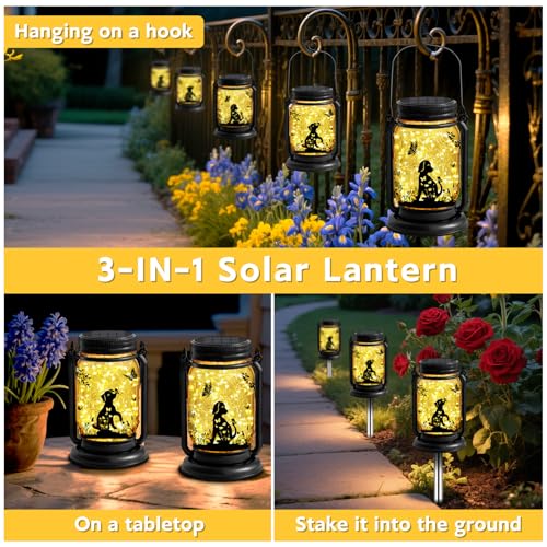 ANGMLN Dog Hanging Mason Jar Solar Lights, Labrador Retriever Solar Lanterns 3-in-1 Outdoor Waterproof, Birthday Gifts for Women Mom Mother's Day Dog Lover, Garden Decor for Patio Yard Balcony Decoration - Image 3