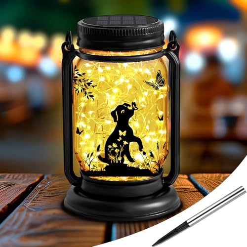 ANGMLN Dog Hanging Mason Jar Solar Lights, Labrador Retriever Solar Lanterns 3-in-1 Outdoor Waterproof, Birthday Gifts for Women Mom Mother's Day Dog Lover, Garden Decor for Patio Yard Balcony Decoration - Image 1