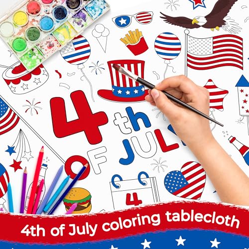 Childom 1 Pack Fourth of July Coloring Tablecloth for Kids,4th of July Crafts for Kids 30"x72" Giant Coloring Poster Table Cloth,Large Paper Poster Crafts Party Activities,4th of July Paper Tablecloth - Image 3