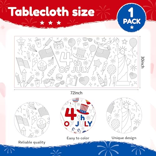 Childom 1 Pack Fourth of July Coloring Tablecloth for Kids,4th of July Crafts for Kids 30"x72" Giant Coloring Poster Table Cloth,Large Paper Poster Crafts Party Activities,4th of July Paper Tablecloth - Image 2