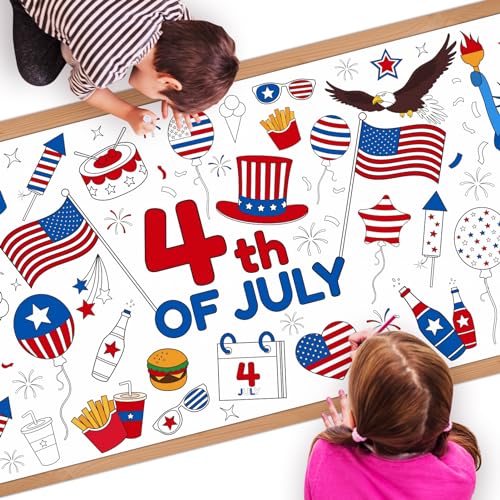 Childom 1 Pack Fourth of July Coloring Tablecloth for Kids,4th of July Crafts for Kids 30"x72" Giant Coloring Poster Table Cloth,Large Paper Poster Crafts Party Activities,4th of July Paper Tablecloth - Image 1