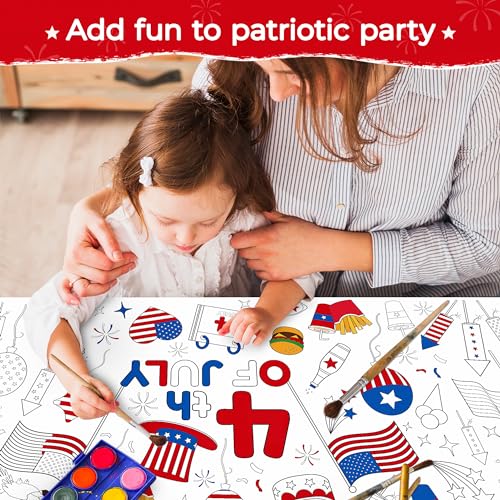 Childom 1 Pack Fourth of July Coloring Tablecloth for Kids,4th of July Crafts for Kids 30"x72" Giant Coloring Poster Table Cloth,Large Paper Poster Crafts Party Activities,4th of July Paper Tablecloth - Image 4