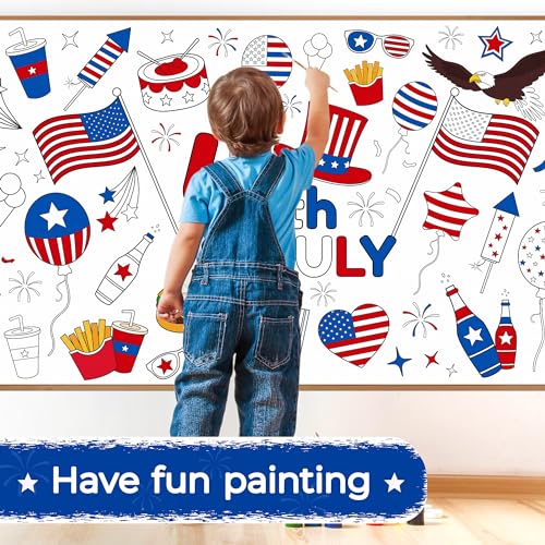 Childom 1 Pack Fourth of July Coloring Tablecloth for Kids,4th of July Crafts for Kids 30"x72" Giant Coloring Poster Table Cloth,Large Paper Poster Crafts Party Activities,4th of July Paper Tablecloth - Image 5