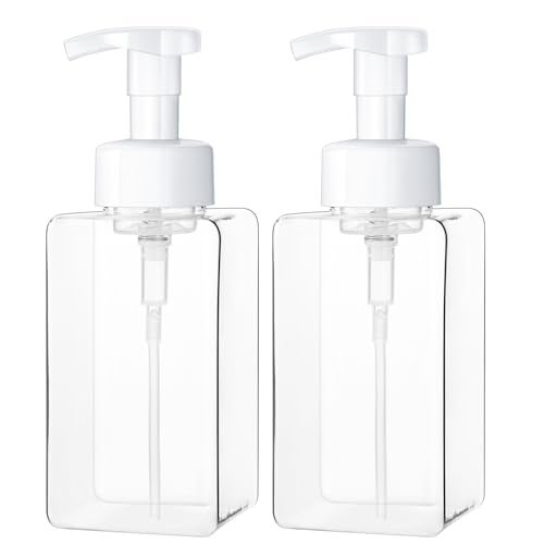 Kzeirm Foaming Soap Dispenser for Bathroom & Kitchen 15 Oz, Refillable Foam Hand Soap Dispenser for Liquid Soap, 2Pcs Foam Pump Bottle with Waterproof Labels, Clear - Image 1