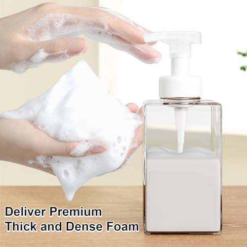Kzeirm Foaming Soap Dispenser for Bathroom & Kitchen 15 Oz, Refillable Foam Hand Soap Dispenser for Liquid Soap, 2Pcs Foam Pump Bottle with Waterproof Labels, Clear - Image 3