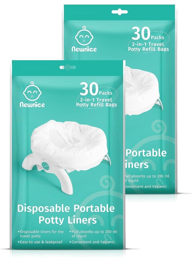 Newnice 60 Packs Disposable Potty Liners with 200ML Absorbent Pads, Portable Travel Potty Bags Compatible with OXO Tot 2-in-1 Go Potty, Potty Training Liners Fit Most Potty Chairs for Kids, Toddlers - Image 1