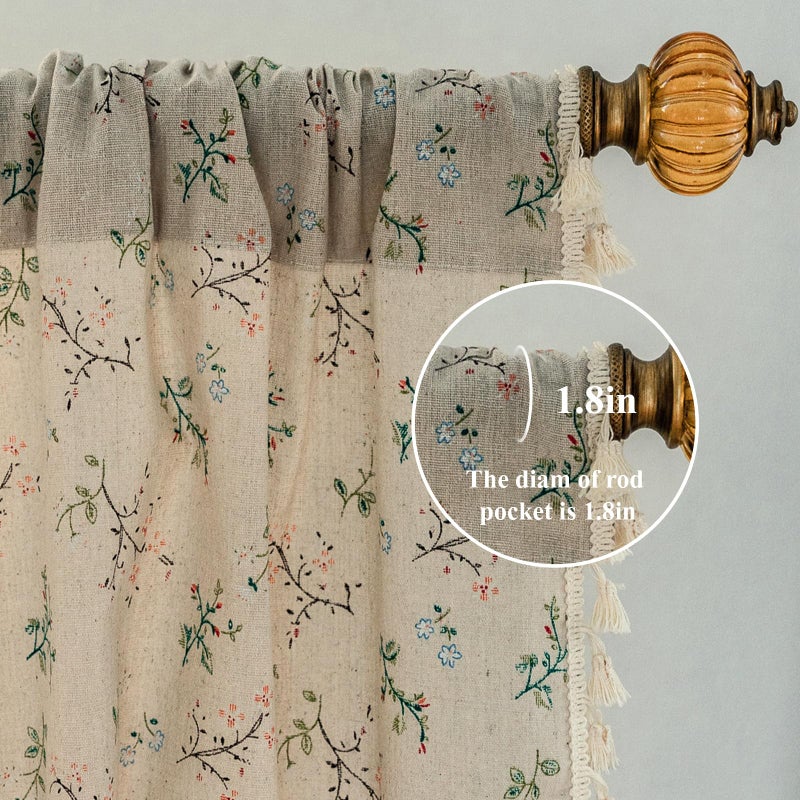 ENJOYBRIDAL Floral Living Room Curtains 84 Inches Long Doorway Vintage Semi Sheer Drapes Farmhouse Nursery Bohemian Window Curtain Panels with Tassel Beige Rod Pocket Bedroom Drapes, 1 Panel - Image 2