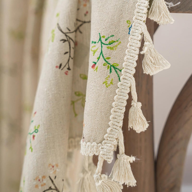 ENJOYBRIDAL Floral Living Room Curtains 84 Inches Long Doorway Vintage Semi Sheer Drapes Farmhouse Nursery Bohemian Window Curtain Panels with Tassel Beige Rod Pocket Bedroom Drapes, 1 Panel - Image 5