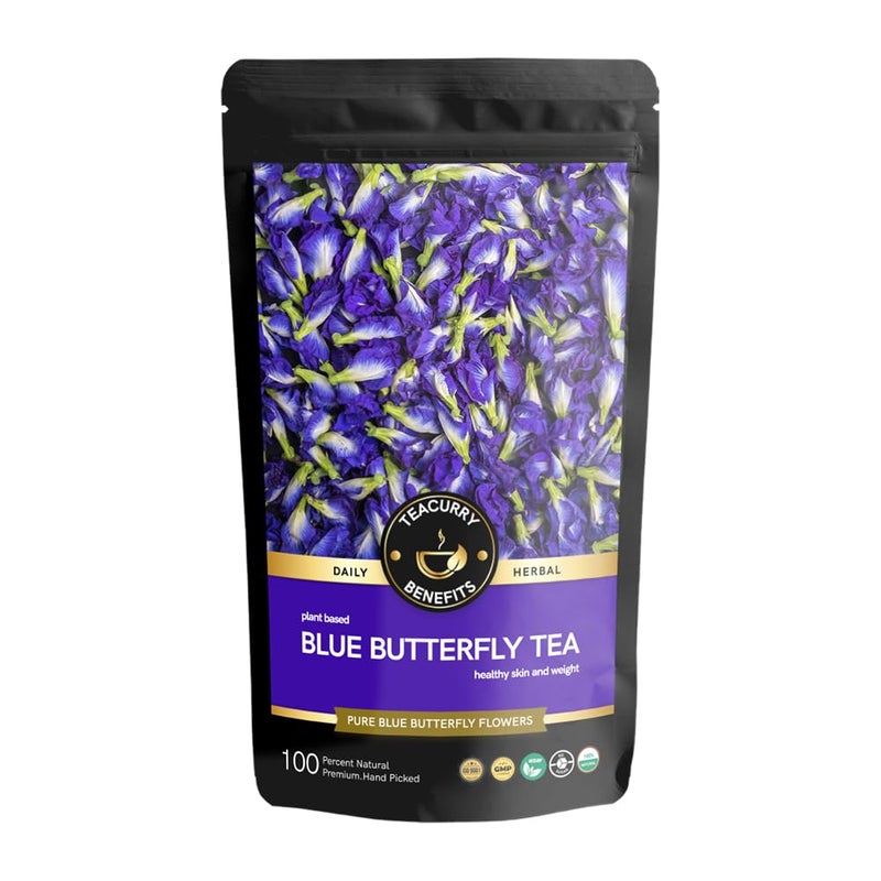 TEACURRY شاي تيكاري الأزرق بالفراشة (10 أكياس شاي) - لتوهج البشرة، العناية بالشعر والعينين | شاي زهرة البازلاء الزرقاء الطبيعي للبشرة والشعر - Image 1
