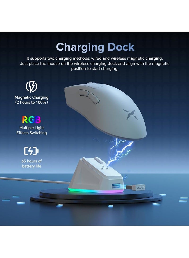 ديلوكس ماوس الألعاب اللاسلكي ثنائي الوضع DELUX M900PRO مزود بقاعدة شحن RGB ومستشعر PAW3395 بدقة 26000 نقطة في البوصة وأزرار قابلة للبرمجة - Image 3
