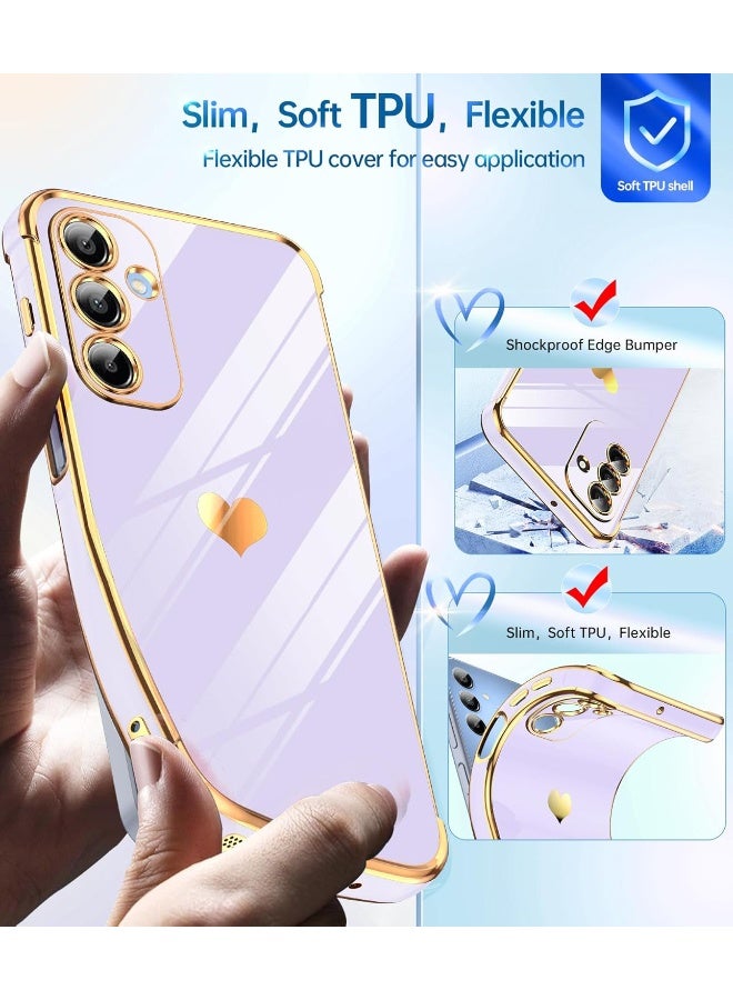 Samsung A17 5G Case Cover for Women Girl, Love Heart Plating Girly Luxury with 4 Corners Shockproof Case for Samsung Galaxy A17, Purple - Image 4