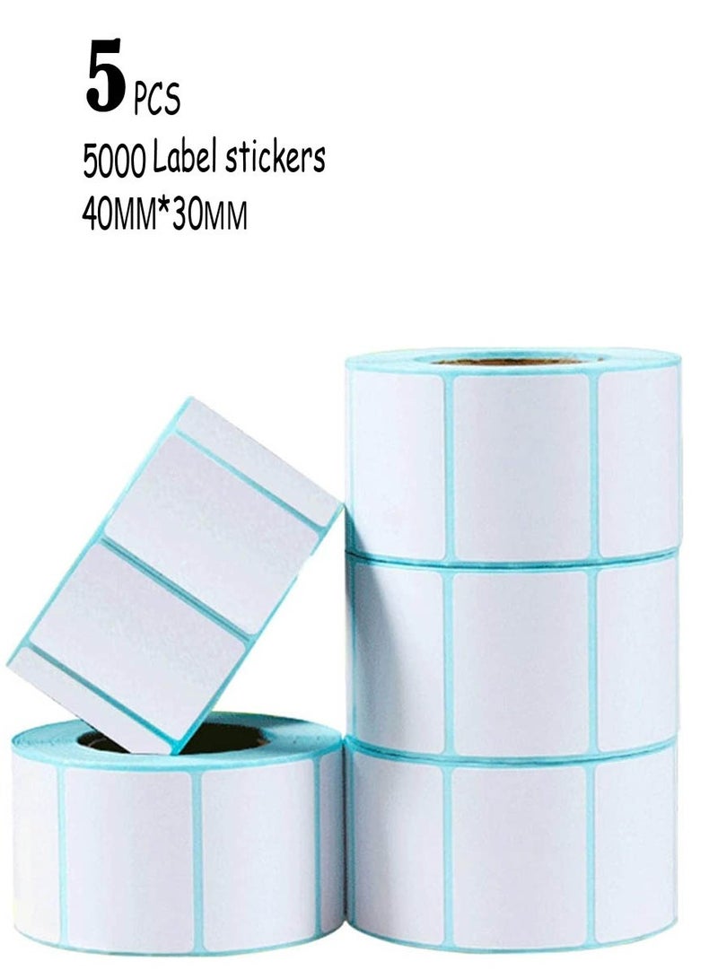 طقم 5 رول ملصقات حرارية أبيض 40*30 ملم 5000 باركود - Image 1