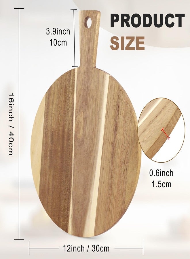 Axigundaone Acacia Round Cutting Boards, 12 Inch Acacia Wood Round Cutting Boards with Handle, Wooden Pizza Board for Bread, Meat - Image 2