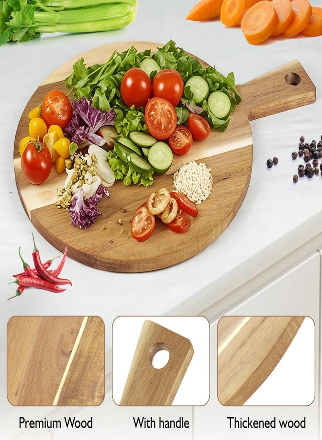 Axigundaone Acacia Round Cutting Boards, 12 Inch Acacia Wood Round Cutting Boards with Handle, Wooden Pizza Board for Bread, Meat - Image 3
