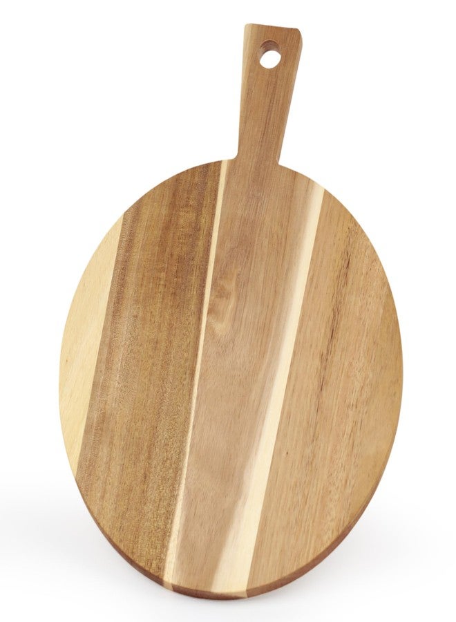 Axigundaone Acacia Round Cutting Boards, 12 Inch Acacia Wood Round Cutting Boards with Handle, Wooden Pizza Board for Bread, Meat - Image 1