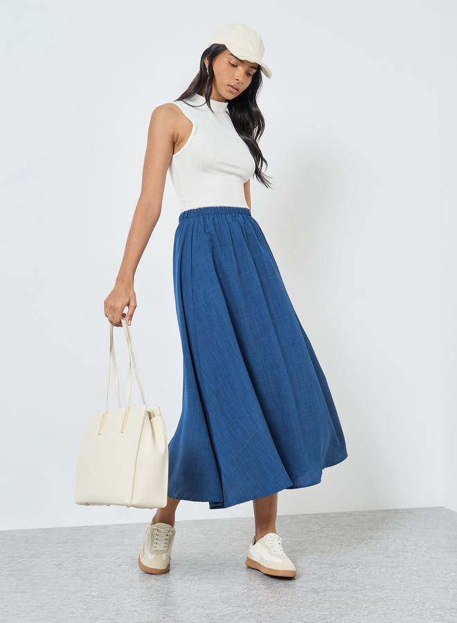 Styli Solid Maxi Skirt with Elastic Waist - Image 1