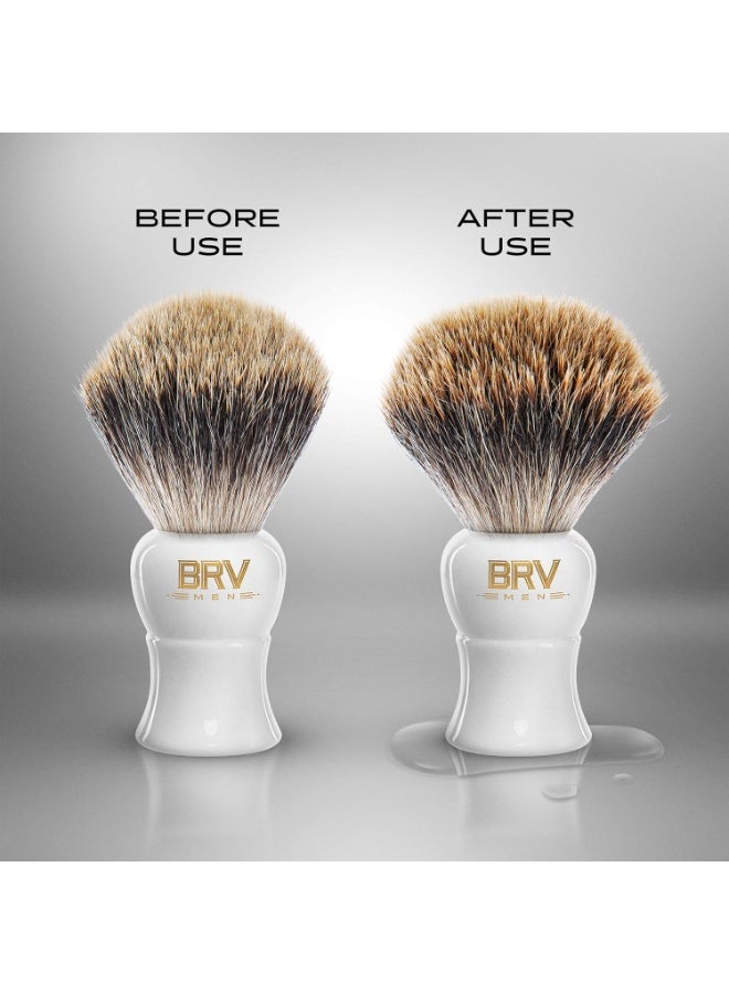 BRV MEN Pure Badger Shaving Brush LARGE (24mm knots) - Heavy Resin Handle - Use with Double-Edge Safety Razor, Straight Razor and Shaving Bowl - White - Image 4