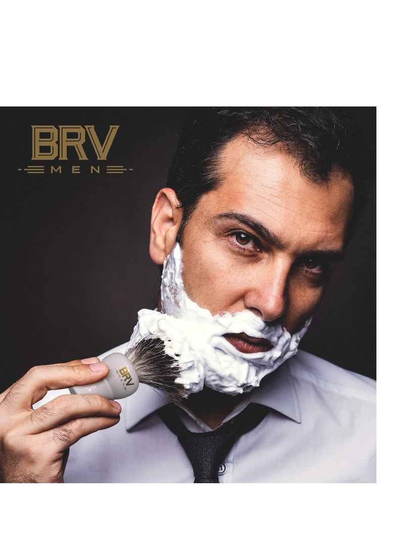 BRV MEN Pure Badger Shaving Brush LARGE (24mm knots) - Heavy Resin Handle - Use with Double-Edge Safety Razor, Straight Razor and Shaving Bowl - White  - Image 4