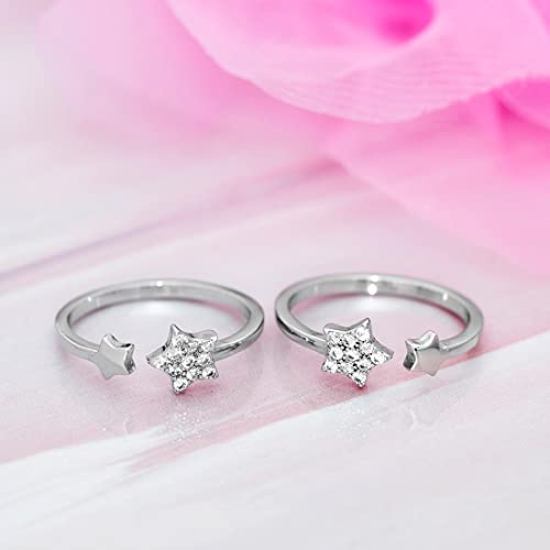 ZAVYA 925 Pure Silver Cubic Zirconia CZ Star Design Toe Rings for Women | Stylish Silver Jewellery | Gift for Women & Girls | With Certificate of Authenticity and 925 Hallmark - Image 2