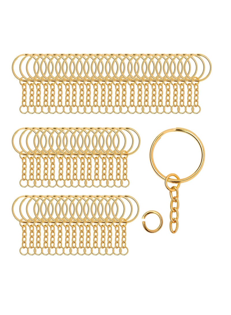 NIBEMINENT 100 Pieces Metal Split Key Rings with Chain and Open Jump Diameter for DIY Crafts Keys Pendant Jewelry Making Gold - Image 1
