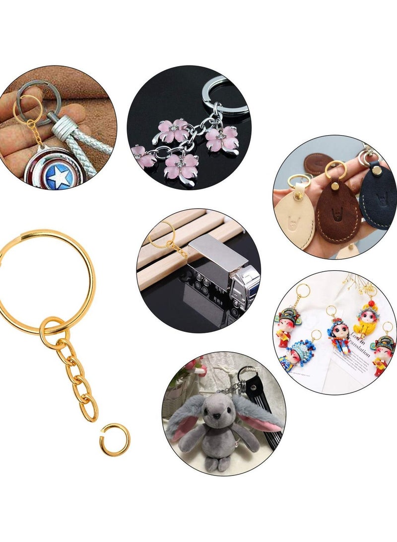 NIBEMINENT 100 Pieces Metal Split Key Rings with Chain and Open Jump Diameter for DIY Crafts Keys Pendant Jewelry Making Gold - Image 2