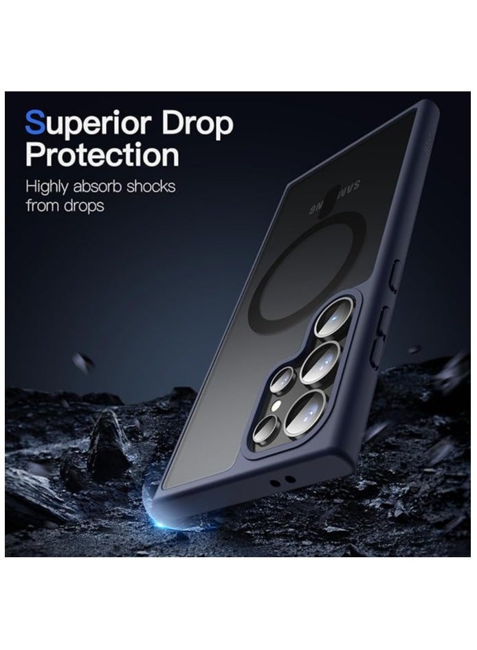 Denx Magnetic Matte Case for Samsung S24 Ultra, Compatible with MagSafe, Plating Luxury Cover, Matte Soft TPU Shockproof Protective Phone Case, Compatible with Samsung S24 Ultra (Dark Blue) - Image 4
