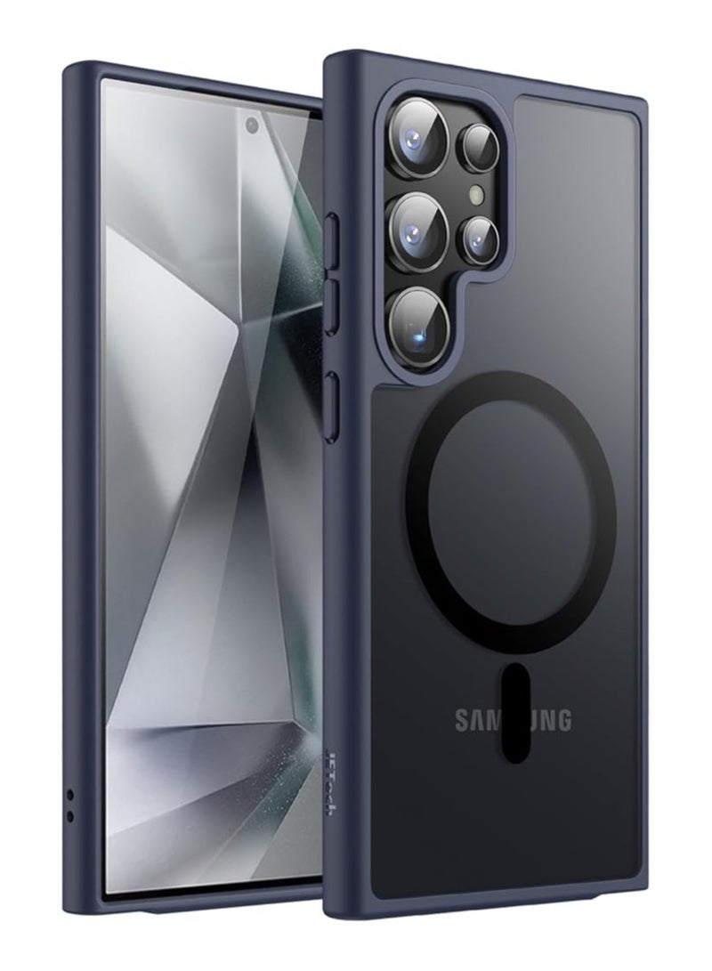 Denx Magnetic Matte Case for Samsung S24 Ultra, Compatible with MagSafe, Plating Luxury Cover, Matte Soft TPU Shockproof Protective Phone Case, Compatible with Samsung S24 Ultra (Dark Blue) - Image 1