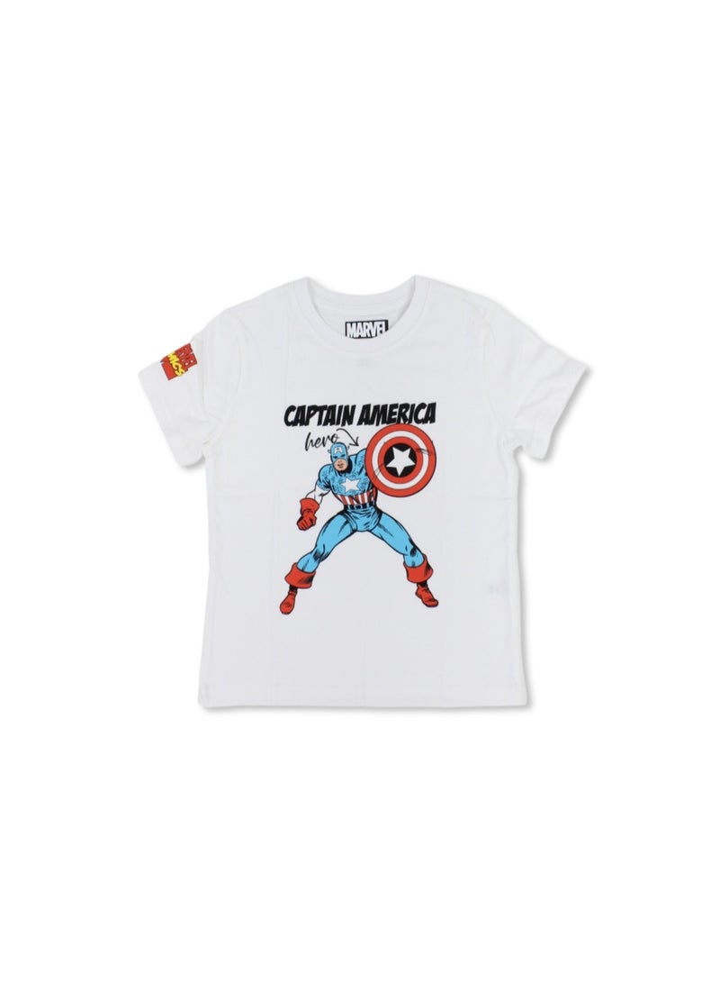 MTG Boys Cotton Short-Sleeved T-Shirt – White with Captain America Print - Image 1