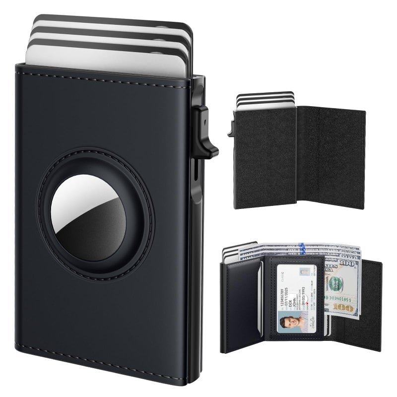typecase AirTag Wallet for Men: Compatible with Apple AirTag (1st & 2nd Generation), RFID Blocking, Genuine Leather, Slim & Minimalist Design - 14 Card Capacity | ID Window | Cash Slot (Deep Black) - Image 1