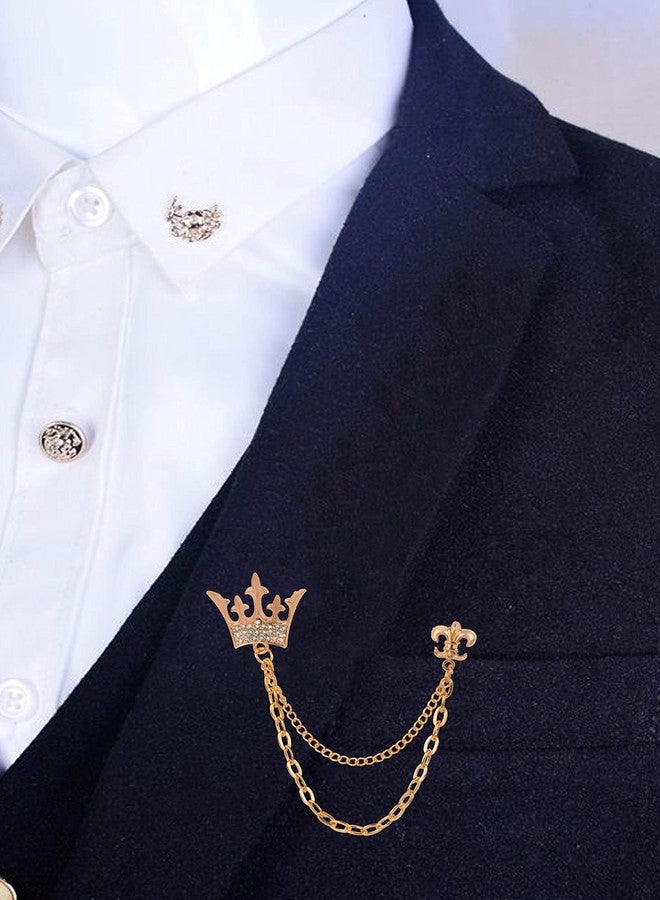 Adorn Crown Chain Brooch for Men - Golden for Suits, Coats - Image 3