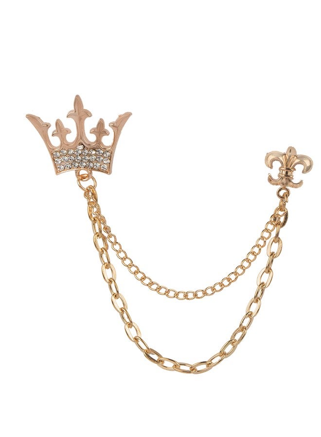 Adorn Crown Chain Brooch for Men - Golden for Suits, Coats - Image 1
