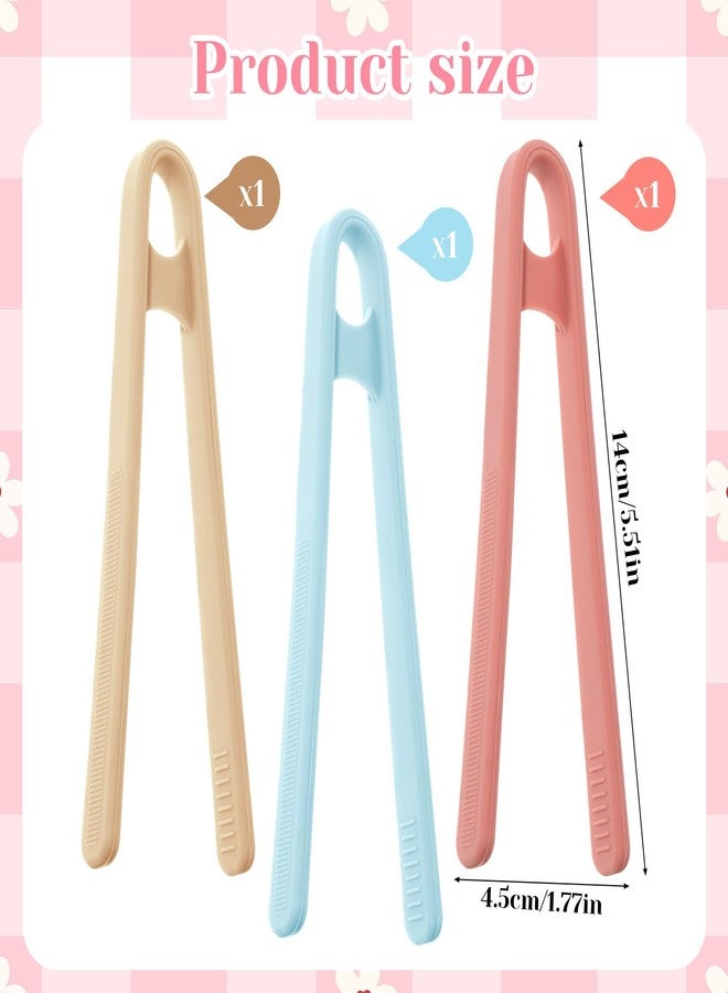 Larrel 3 Pcs Mini Tongs, 5.51in/14cm Silicone Tongs for Cooking with 3 Colors Silicone Toaster Tong for Appetizers Popcorn Candy Ice Cube Fruits Sugar Salad Snacks - Image 2