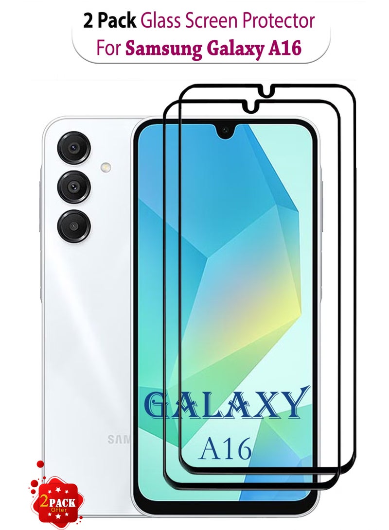 2 Pack Screen Protector for Samsung Galaxy A16 | Tempered Glass Available in Combo Pack Compatible with Samsung Galaxy A16 | Screen Protector Full HD Quality Tempered Glass Anti-Scratch Edge to Edge Coverage with Easy Installation Kit - Black - Image 1