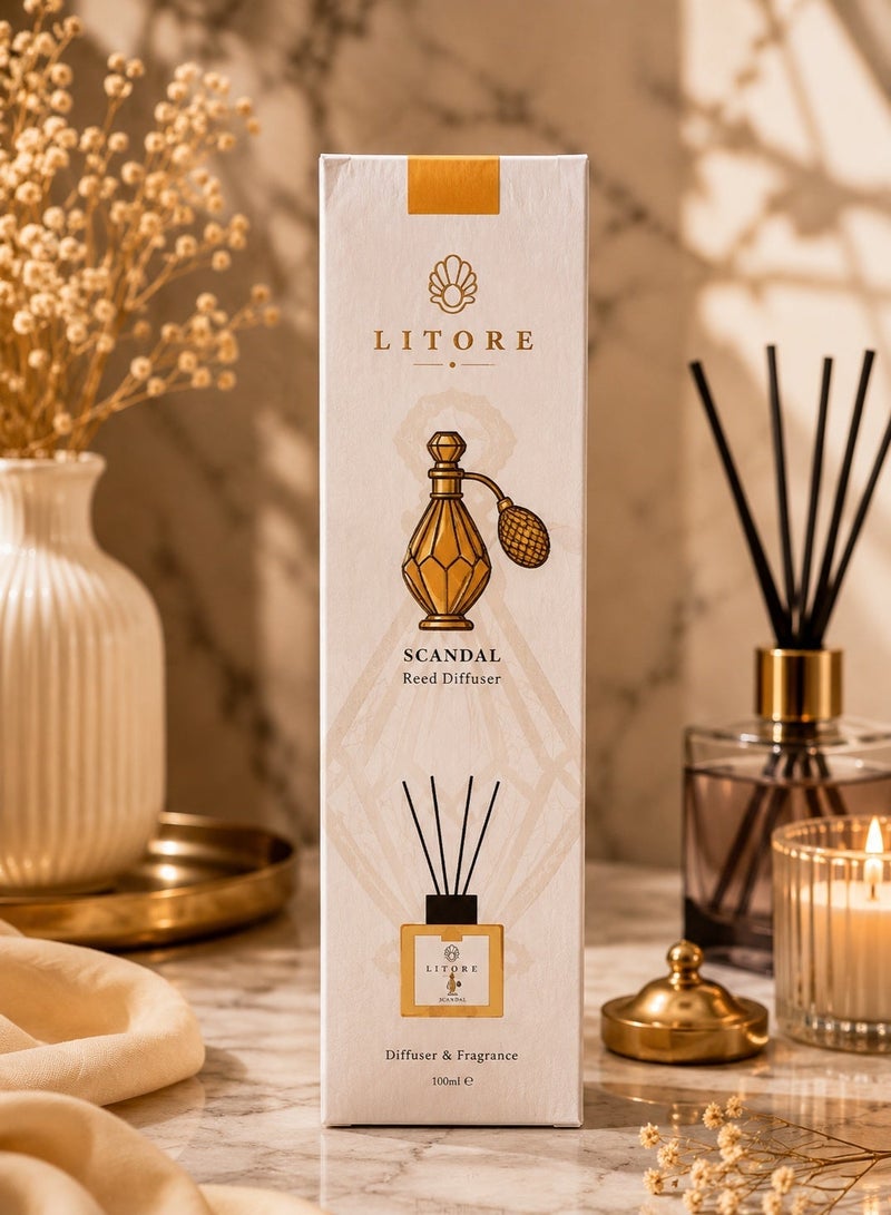 لتور ليتوري معطر منزلي بعيدان القصب - عطر Scandal، سعة 100 مل | عطر منزلي يدوم طويلاً | فواحة غرف أنيقة وفاخرة - Image 2